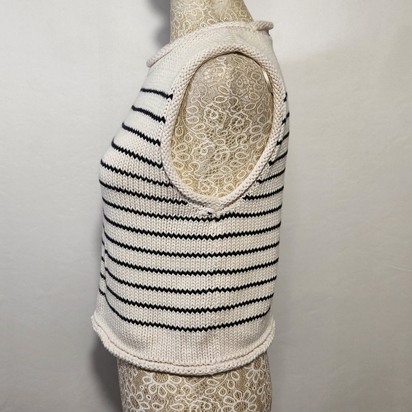 Zara Top Women Black Striped Knit Sleeveless Rolled Hem Cropped Size M Casual - Picture 9 of 14